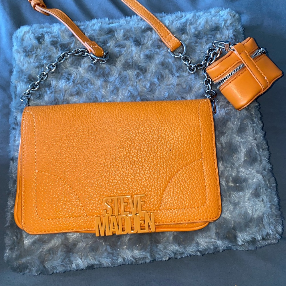 Steve Madden Orange Leather Crossbody Bag with Polished Finish